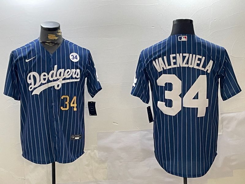 Men Los Angeles Dodgers #34 Valenzuela Blue Stripe Game 2024 Nike MLB Jersey style 11203->los angeles dodgers->MLB Jersey
